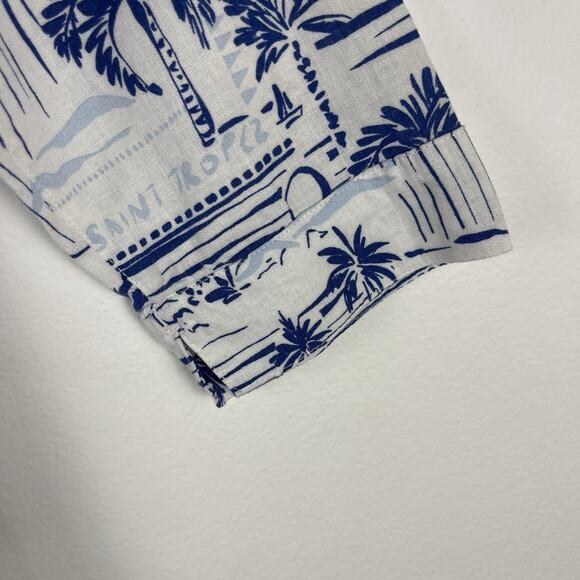 Calypso St Barth Maxi Shirt Dress Linen Button Front 3/4 Sleev White Blue Medium - Picture 8 of 12